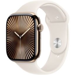 Apple Watch Series 10 GPS + Cellular 46mm Titanio Oro con correa Deportiva Blanco Estrella M-L. Oro