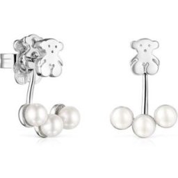 Tous Pendientes nocturne de plata con motivo y tres perlas. Blanco