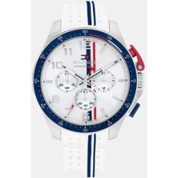 Tommy Hilfiger Reloj de hombre Bank 1792167 cronógrafo de silicona blanco. Blanco