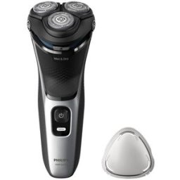 Philips Afeitadora eléctrica Serie 3000, máquina de afeitar hombre en seco y mojado, cabezales flexibles 5D, tapa protectora, 60 min autonom. Plata brillo