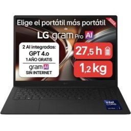 LG Portátil gram Pro 16ZD90U-G.AX85BN, Copilot+ PC, Intel Core Ultra 7 355, 32 GB, 512 GB SSD, 16", Sin Sistema Operativo. Negro carbón