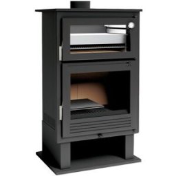 FM CALEFACCIÓN Estufa de Leña Frontal con Horno Acero Inoxidable y Leñero CH-8. Negro