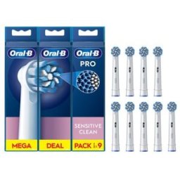 Pack de 9 cabezales de recambio Oral b - Braun Sensitive Clean.