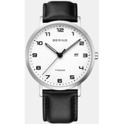 Bering Reloj de hombre Titanium 18640-404 de piel negro. Negro