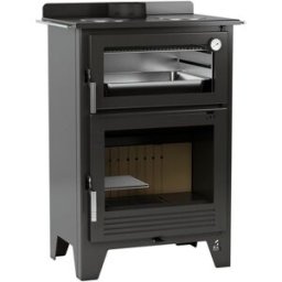 FM CALEFACCIÓN Estufa Leña Frontal Horno Envolvente en Inox. M-107 C Bandeja Horno de 45 cm.. Negro