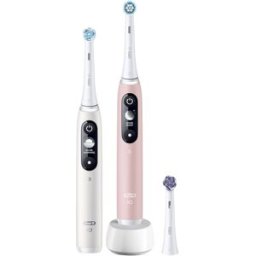 Braun Pack 2 cepillos de dientes eléctricos Oral-B iO 6 con pantalla y 3 cabezales de recambio. Blanco / Rosa