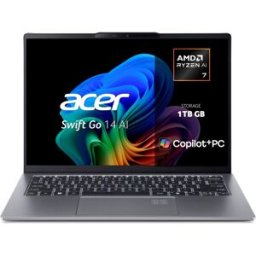 Acer Portátil Swift Go 14 AI SFG14-64, Copilot+ PC, AMD Ryzen AI 7-350, 32GB, 1TB SSD, 14" OLED, W11, Plata. Plata
