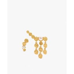 Parfois Pendientes de plata de ley bañado en oro de 18 k asimétricos con perlas decorativas. Blanco