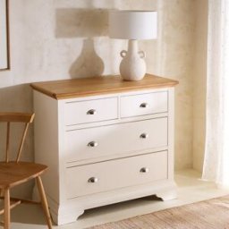 El Corte Inglés Cómoda de madera de roble con 4 cajones Hampstead . Blanco roto/Roble