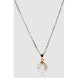 Luxenter Collar áfrica moda de plata de ley 925 acabado en oro rosa de 18 quilates con perla blanca. Blanco