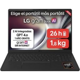 LG Portátil gram Book 16UD55U-G.AX85BN, Ryzen AI 7-445, 32 GB, 512 GB SSD, 16", Sin Sistema Operativo. Negro carbón
