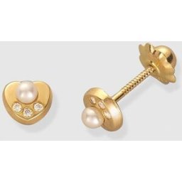 El Corte Inglés Pendientes de bebé de oro con perla y circonita. Blanco