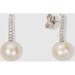 El Corte Inglés Pendientes de oro con perla y diamantes. Blanco