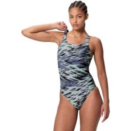 Speedo Bañador de natación para mujer Hyperboom Print Medalist One Piece . Gris