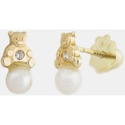 El Corte Inglés Pendientes de niña de oro con circonita y perla. Blanco