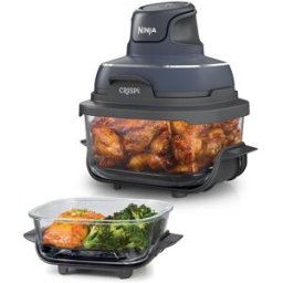 Ninja Freidora de aire Crispi FN101EUGY con recipientes cristal 3.8l y 1.4l libres de tóxicos, 4 funciones. Azul oscuro