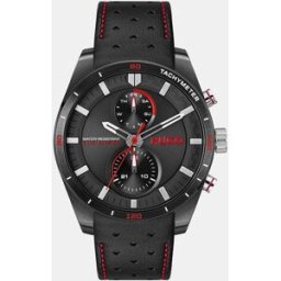 HUGO Reloj de hombre Fast 1530370 multifunción de piel negro. Negro