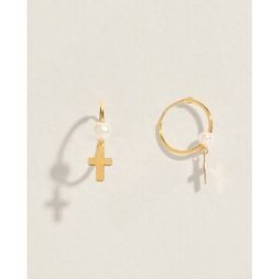 El Corte Inglés Pendientes Cruz de oro con perla. Blanco