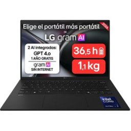 LG Portátil gram 14ZD90U-G.AX85BN, Intel Core Ultra 7-355, 32 GB, 512 GB SSD, 14", Sin Sistema Operativo. Negro carbón