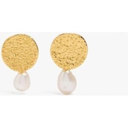Parfois Pendientes de plata de ley con baño de oro de 18 k con perlas decorativas texturizados. Blanco