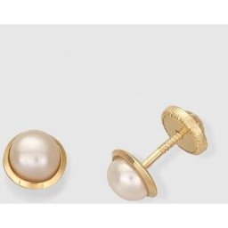 El Corte Inglés Pendientes de oro y perla blanca. Blanco
