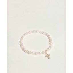 El Corte Inglés Pulsera de perlas y cruz de oro . Blanco