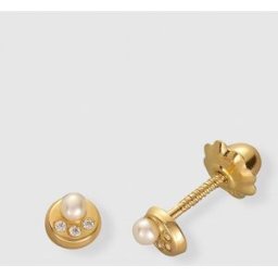 El Corte Inglés Pendientes de bebé de oro con perla y circonita. Blanco