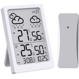 Inves Reloj despertador E0558WST2H2-V3 con indicador de temperatura interior y exterior, blanco. Blanco