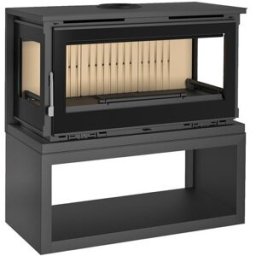 FM CALEFACCIÓN Estufa de Leña Frontal de 3 Caras con Leñero M-173 LK. Negro