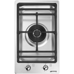 SMEG Placa de gas con 1 zona de cocción y doble corona, 2 mandos y parrillas de fundición - PGF31G2. Acero Inox