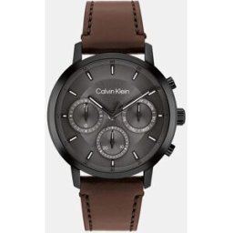 Calvin Reloj de hombre Gauge 25200498 multifunción de piel marrón. Marrón