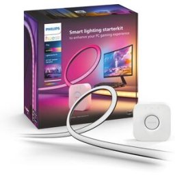 Philips Kit de inicio Tira de luces LED Hue Play Gradient para PC - 32-34" + Hue Bridge. Blanco