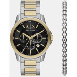 Giorgio Armani Conjunto de hombre con pulsera y reloj de acero inoxidable con cronógrafo. Multicolor