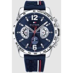 Tommy Hilfiger Reloj de hombre 1791476 de silicona a rayas. Azul