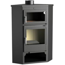 FM CALEFACCIÓN Estufa de Leña Rinconera con Horno Envolvente y Leñero M-105 H. Negro