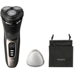 Philips Afeitadora eléctrica Serie 3000, 60 min autonomía, máquina de afeitar hombre en seco y mojado, tapa protectora y funda.