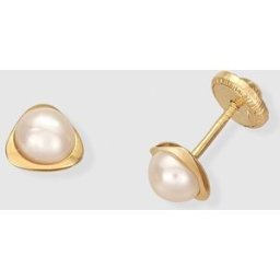 El Corte Inglés Pendientes de oro y perla blanca. Blanco