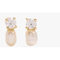 Parfois Pendientes de plata de ley con baño de oro de 18 k con circonitas y perla decorativa. Blanco