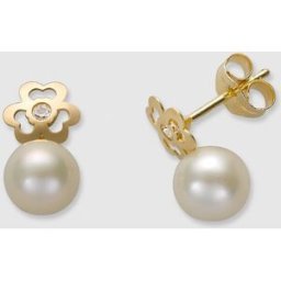 El Corte Inglés Pendientes de niña en oro y perlas . Blanco