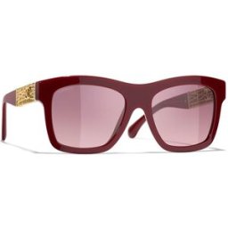 Chanel Gafas de sol de mujer rectangulares en acetato con lente polarizada en marrón. Burdeos