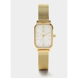Parfois Reloj de mujer de acero inoxidable cuadrado con correa de malla. Dorado