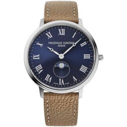 Frederique Constant Reloj de hombre-mujer classics fc-206rn3s6 cuarzo moneta moonphase esfera azul marino caja de acero. Marrón