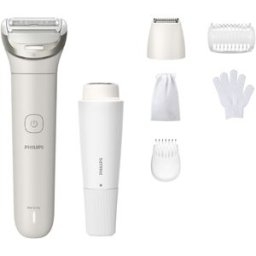 Philips Rasuradora S8000, afeitadora corporal mujer, depiladora facial, uso en seco y mojado, 6 accesorios. Blanco