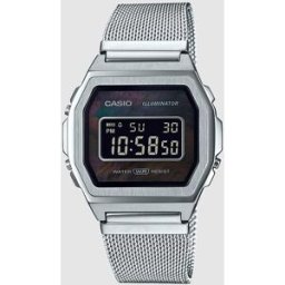 Casio Reloj de mujer A1000M-1BEF Vintage de malla de acero. Plata