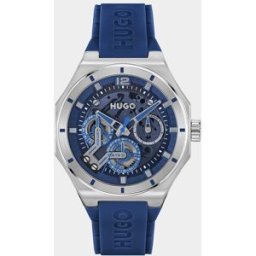HUGO Reloj de hombre Grail Skeleton 1530375 multifunción de silicona azul. Azul