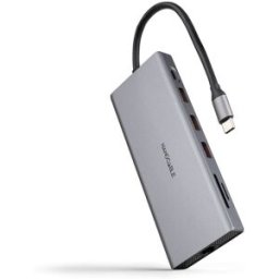 Nanocable Hub USB-C 3xUSB-A+USB-C/CARGA+2xHDMI+DP+RJ45+TF+SD+AUDIO