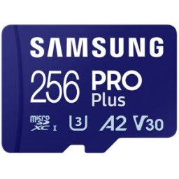 Samsung Tarjeta de Memoria PRO Plus MicroSDXC UHS-I C10 U3 V30 256GB A2 + Adaptador SD