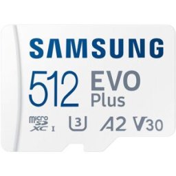 Samsung Tarjeta de Memoria EVO Plus MicroSDXC UHS-I C10 U3 V30 512GB A2 + Adaptador SD