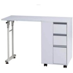 Mesa de manicura plegable Plex: Con tres cajones y ruedas de bloqueo