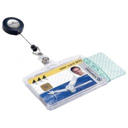 Identificador con cordon extensible durable para 2 tarjetas vertical/horizontal 54x85 mm